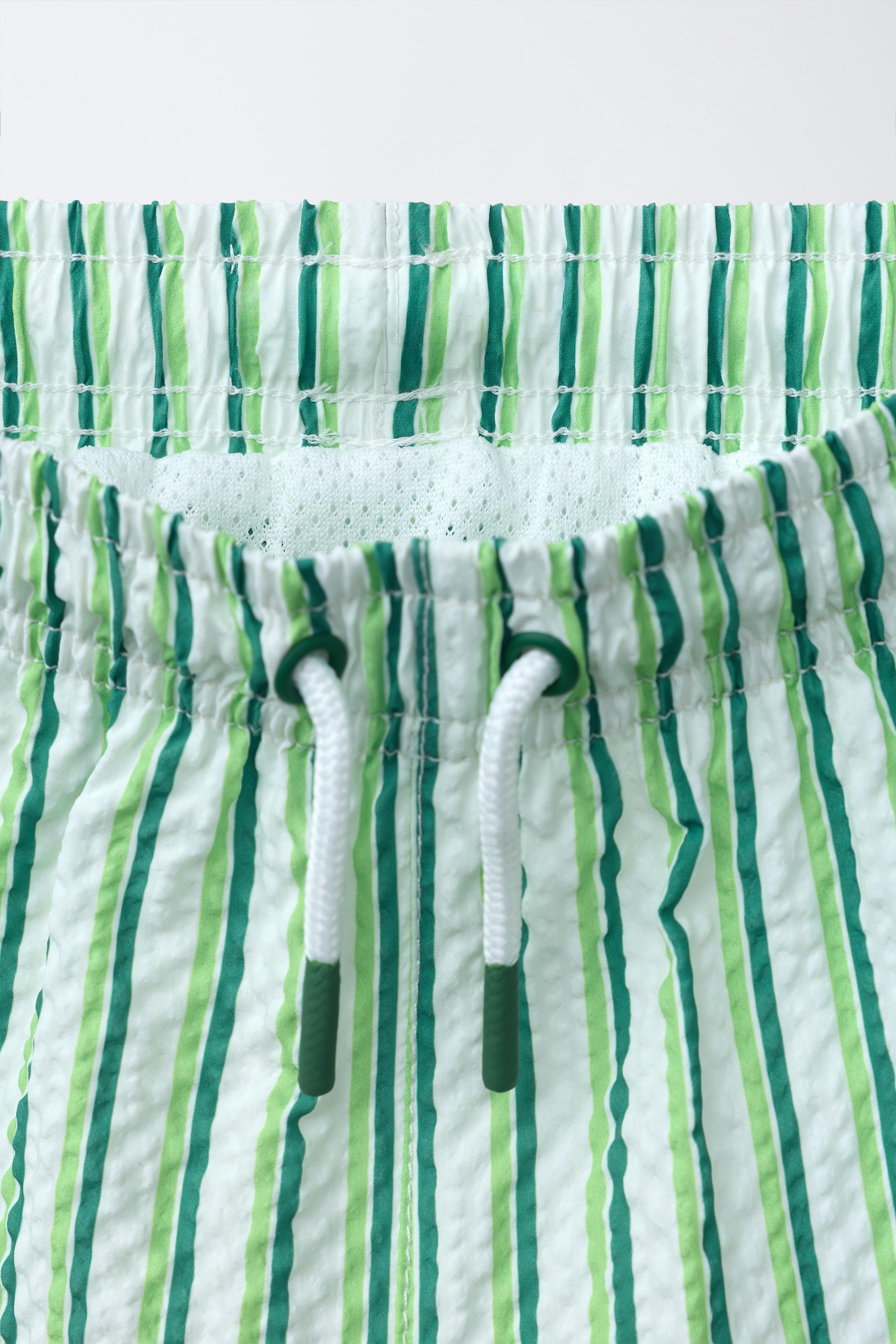 6-14 YEARS/ STRIPED SEERSUCKER SWIM SHORTS